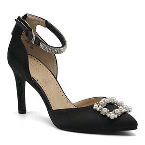 ADRIENNE Vittadini BNWOT "Nirvana" Ankle Strap Black Jeweled Heel Women Sz 7.5